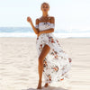 Fashion Printed Slash-Neck Off Shoulder Split Asymmetrical Maxi Dress