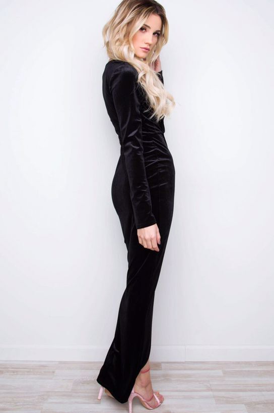 New Deep V-Neck Velvet Long Sleeve Maxi Dresses