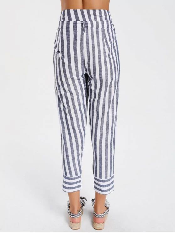 New striped belted high waist cropped pants