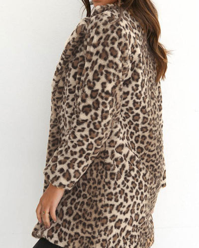 Sexy Lapel Plush Leopard Slim Fit Jacket