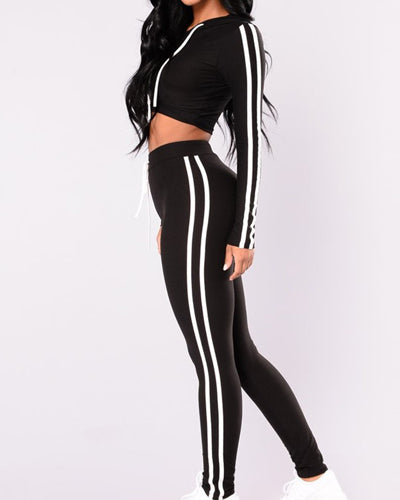 Sexy Short Hooded Top Slim Sports Pants Two-Piece Suit