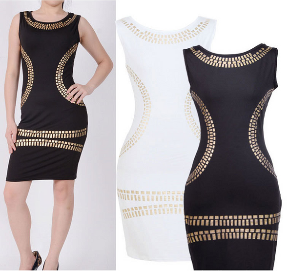 Printed Designed Round Neck Bodycon Dress