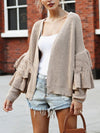 Casual Double-Layered Ruffled Sleeve Short Cardigan Sweater