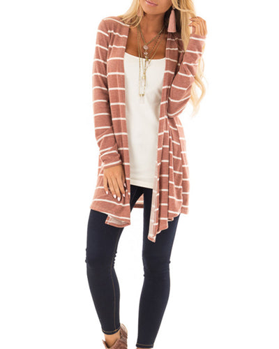 New Knit Striped Long Cardigan