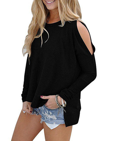 O-Neck Off-The-Shoulder Long Sleeve Loose T-Shirt