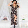 New V-neck short sleeve floral split dress maxi dress