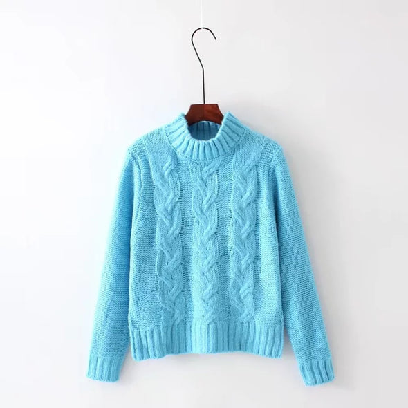 Twist High Neck Collar Long Sleeve Sweaters