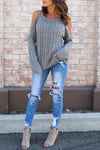 Open Shoulder  Cutout  Plain Sweaters