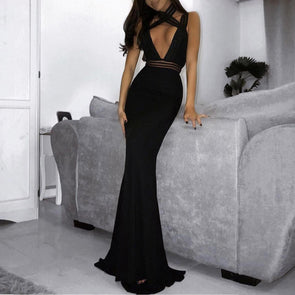 Sexy high collar cross hollow backless elegant evening dress