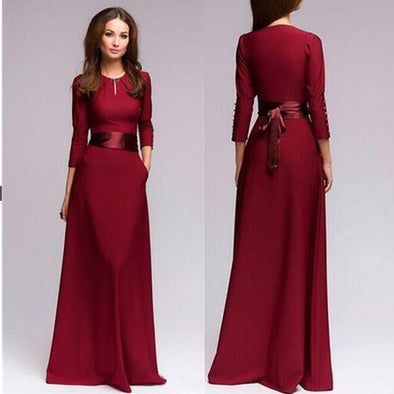 Pure Color Sleeveless Bandage Round Neck Evening Dresses