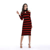 Slim Short-Sleeved Striped Long-Sleeved Knit Dress