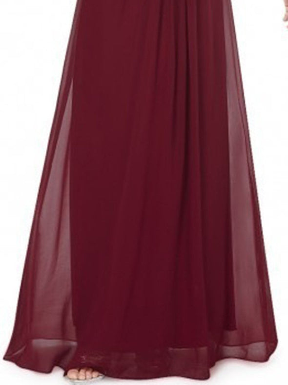 Round Neck Patchwork Ruched  Hollow Out Plain Evening Dress