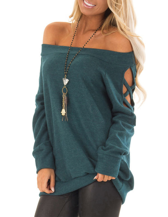 Off-The-Shoulder Long Sleeve Casual T-Shirt