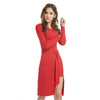 New fashion long sleeve split knee-length Knitted Dress