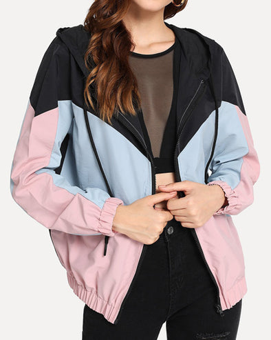 Splicing Long Sleeve Hooded Jacket