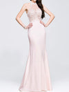 Sexy Pink Lace Stitching Halter Evening Dress