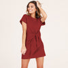 Casual O-Neck Bandage Cotton Short Dress