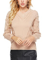 Fringed Raw Long-Sleeved V-Neck Sweater