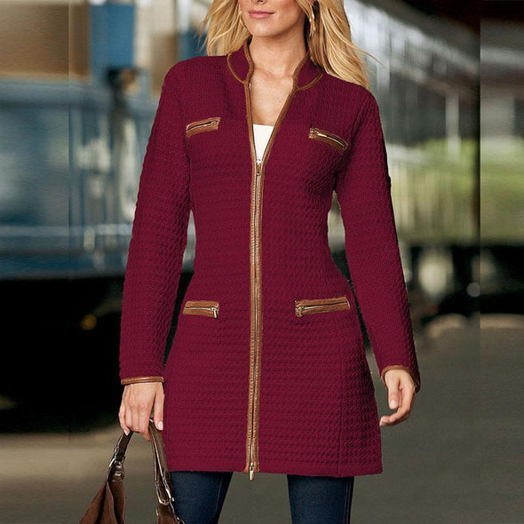 Simple Ladies Zipper Wool Coat Trench Outerwear