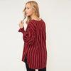 Striped V-neck Flare sleeve Single-breasted Chiffon Shirt