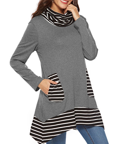 Splicing Pocket Long Sleeve Bib Collar Sweatshirt