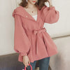 Lantern Sleeve Bow Waist Hooded Coat