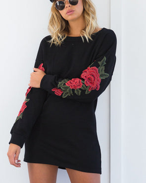 Embroidered Long Cotton And Velvet Sweatshirt