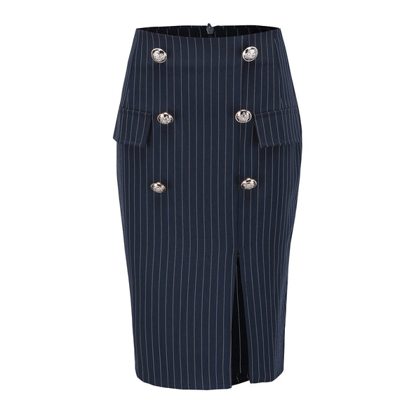 Striped High Waist Side Slit Female Skirt