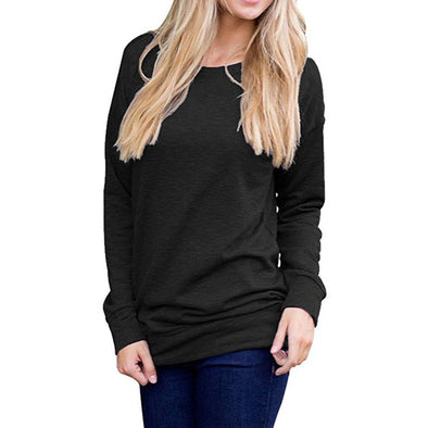 New O-Neck Bat Long Sleeve Contrast Color Stitching T-Shirt