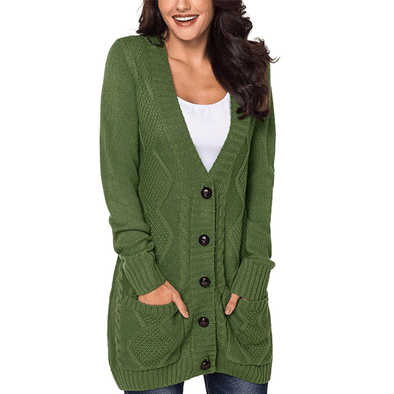 Casual Long Sleeved Solid Color Sweater Cardigan