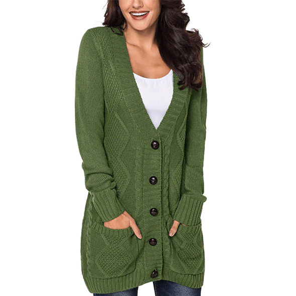 Casual Long Sleeved Solid Color Sweater Cardigan