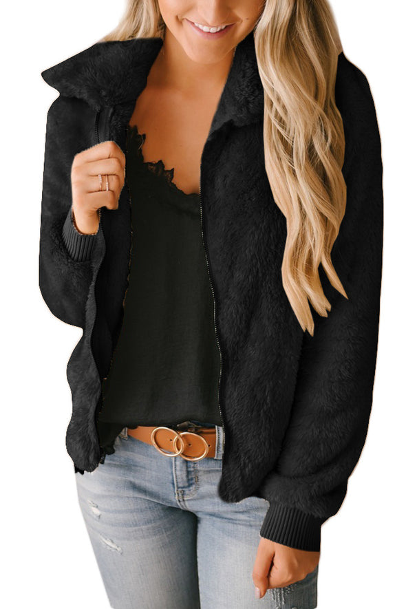 Simple Solid Stand-Neck Zipper Cardigan Coat