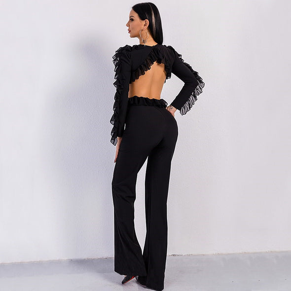 O-Neck Long Sleeve backless Jumpsuit