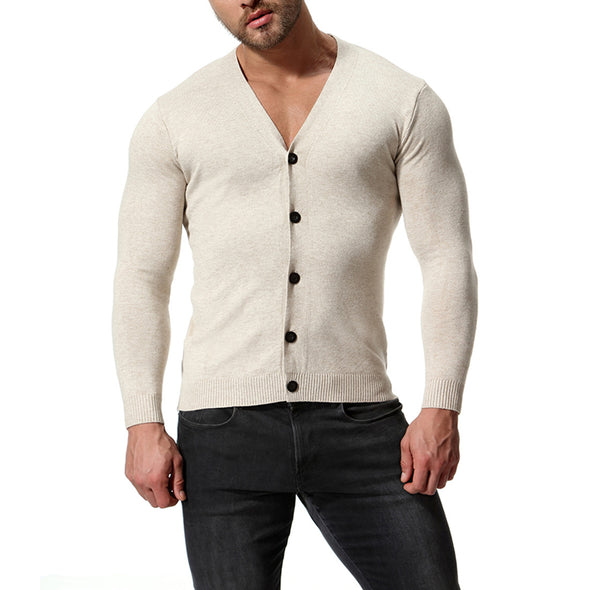 New Slim Solid Color Long Sleeve V-Neck Knit Cardigan