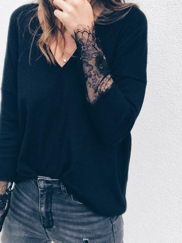 Fashion Lace Knitting Long Sleeves Sweater Tops