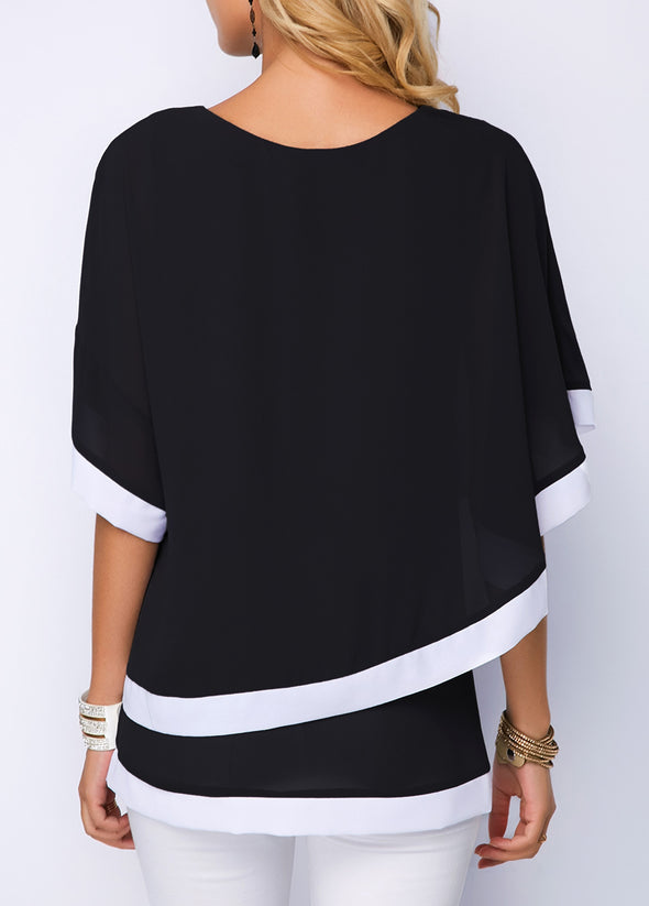 Bat Sleeve Stitching Irregular Chiffon Shirt