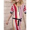 Colored Vertical Striped Knitted Chest Strap Beach Vacation Dress