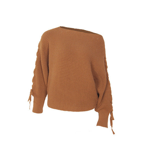 Bandage Solid Color Round Neck Sweaters