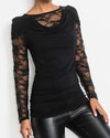 Long-Sleeved Lace Stitching Piled T-Shirt