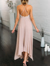 Spaghetti Strap Glitter Asymmetric Hem Plain Evening Dress