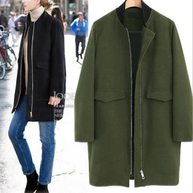 Simple Slim Pure Color Long Sleeve Woolen Coat