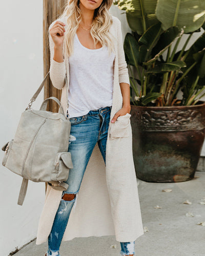 Solid Color Casual Long Cardigan Sweater