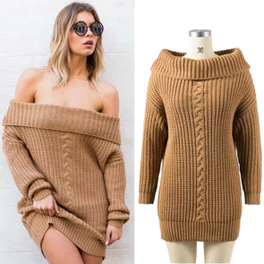 Off Shoulder Lapel Medium Style Sweaters