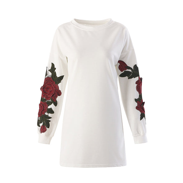 Embroidered Long Cotton And Velvet Sweatshirt