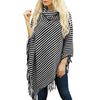 Striped Irregular Knit Turtleneck Tassel Cloak Sweater