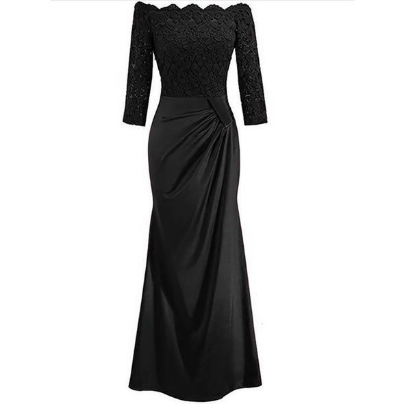 Sexy Solid Off Shoulder Lace Stitching Evening Dress