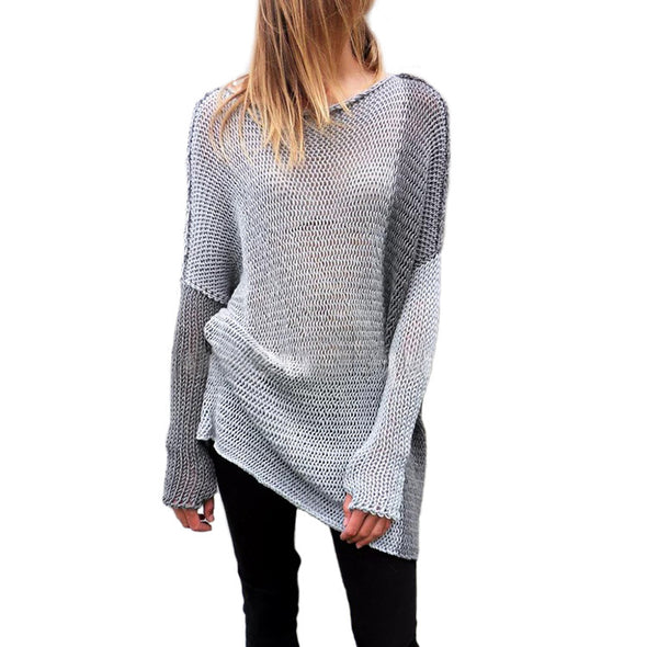 Hit Color Round Neck Long Sleeve Sweaters