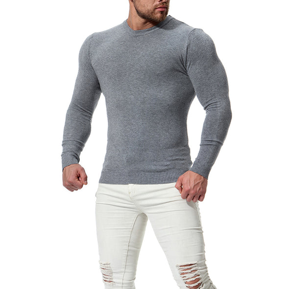 New Men's O-neck Long Sleeve Solid Color Slim Sweater