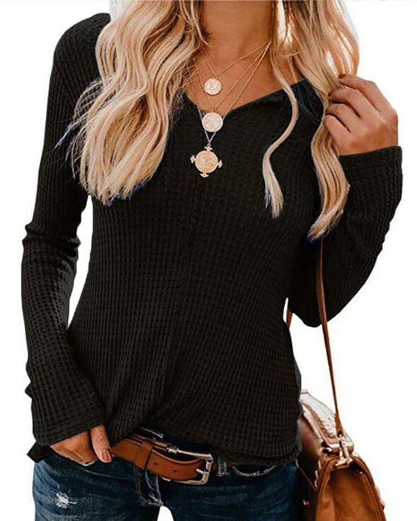 Sexy V-Neck Solid Color Long Sleeve Sweaters