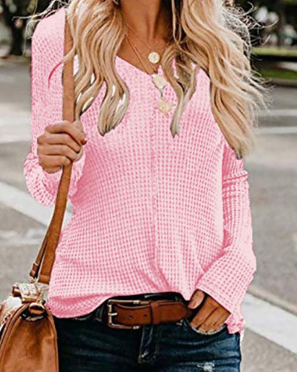 Sexy V-Neck Solid Color Long Sleeve Sweaters